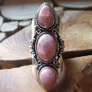 New Rhodochrosite 925 Silver Statement Ring.